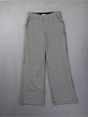 Max Studio Black and Ivory White Diamond Textured Wide Leg Relaxed Soft Pants, M